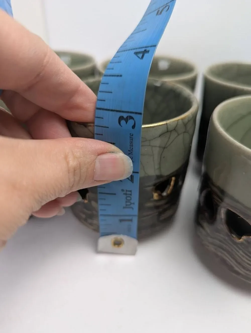 Vintage Somayaki Japanese Tea Cups Set of 6  Crackle Celadon Double Walled Horse